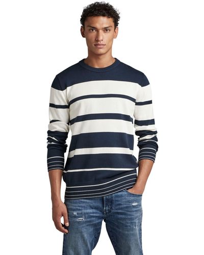 G-Star RAW Irregular Stripe Knitted Pullover - Blue
