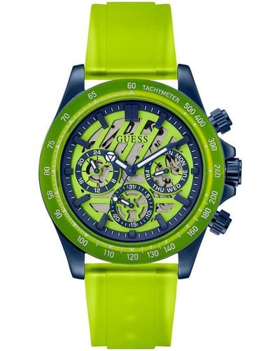 Guess Blue And Lime Silicone Chronograph Watch - Green