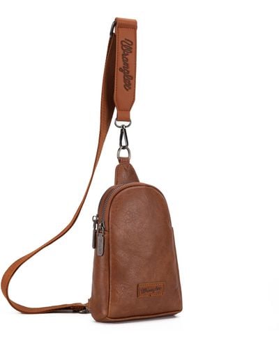 Wrangler Crossbody Sling Bags For Cross Body Fanny Pack Purse With Detachable Strap - Brown