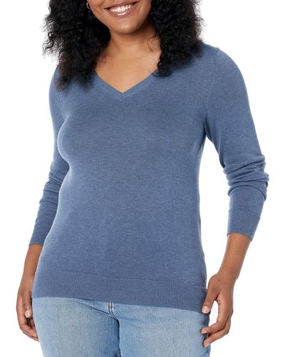 Amazon Essentials Classic-fit Lightweight Long-sleeve V-neck Sweater - Blue