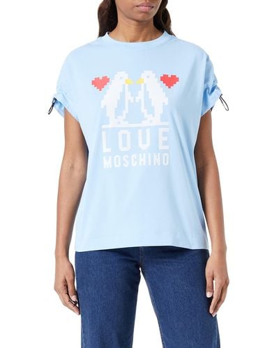 Love Moschino Regular fit Short-sleevedwith Shoulders Curled with Logo Elastic Drawstring T-Shirt - Blau