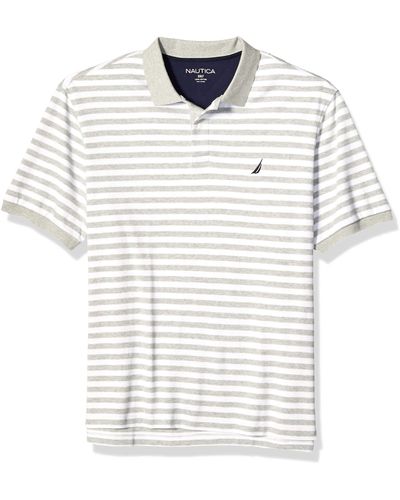 Nautica Classic Fit Short Sleeve 100% Cotton Stripe Soft Polo Shirt Poloshirt - Weiß