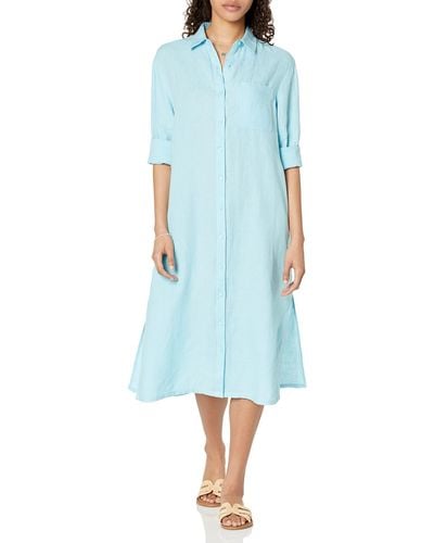 The Drop Fiona Relaxed Linen Midi Shirt Dress - Blue