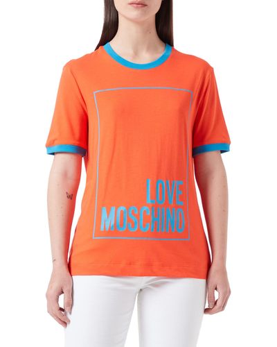 Love Moschino Cotone Jersey con Logo Box Print T-Shirt - Arancione