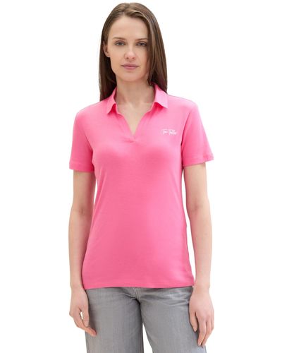 Tom Tailor Basic Poloshirt mit Logo - Pink