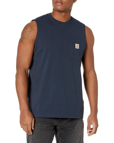 Carhartt Mens Workwear Pocket Sleeveless Midweight T-shirt Relaxed Fit - Blue