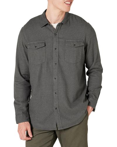 Amazon Essentials Camicia in Flanella con Due Tasche a iche Lunghe vestibilità Aderente Uomo - Grigio