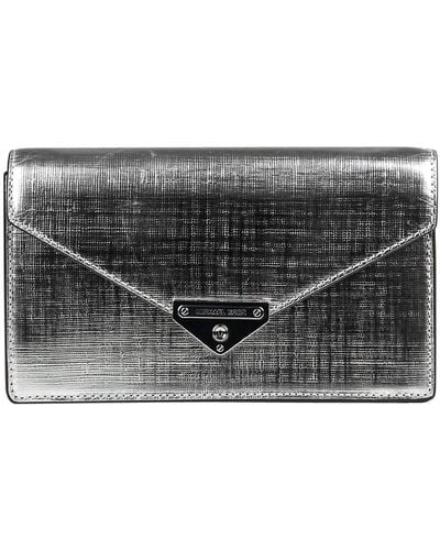 Michael Kors Grace Silver Leather Envelope Clutch Bag - Metallic
