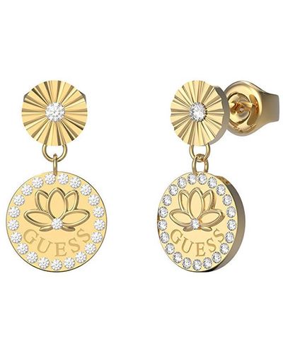 Guess Orecchini Pendenti Lotus Fiore di Loto JUBE01344JWRHT-U/JUBE01344JWYGT-U - Metallizzato