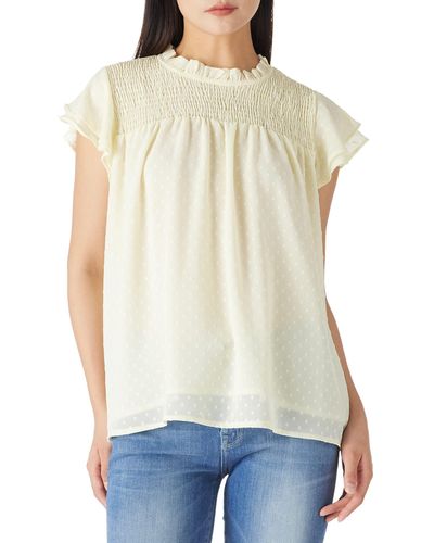 FIND Casual Swiss Dot T Shirts Ruffle Short Sleeve Blouse Tops - White
