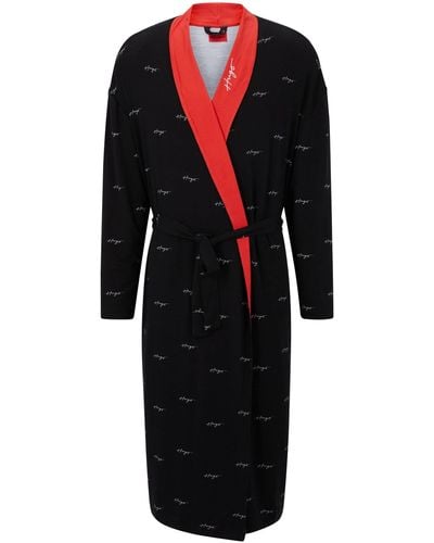 HUGO S Handwritten Kimono Organic-cotton Jersey Dressing Gown With Handwritten Logos - Black