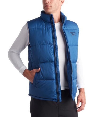 Reebok Quilted Insulated Full Zip Winter Vest - Sleeveless Jacket For - Blue