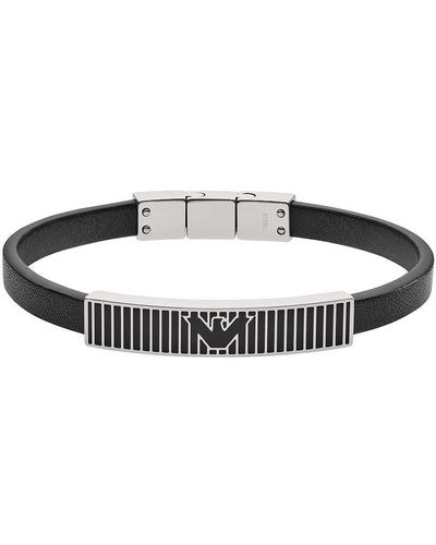 Emporio Armani Armband Namensplakette Leder schwarz - Mehrfarbig