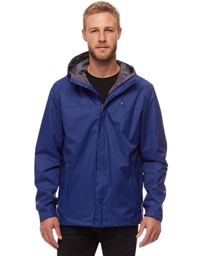 Tommy Hilfiger Mens Lightweight Breathable Waterproof Hooded Jacket Raincoat - Blue