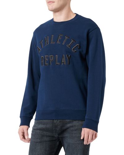 Replay Sweatshirt mit Logo ohne Kapuze - Blau