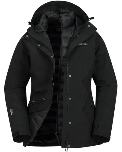 Mountain Warehouse Alaskan Womens 3 In 1 Short Jacket - Isodry, Waterproof 10,000mm & Breathable Coat With Taped Seams - Best - Black