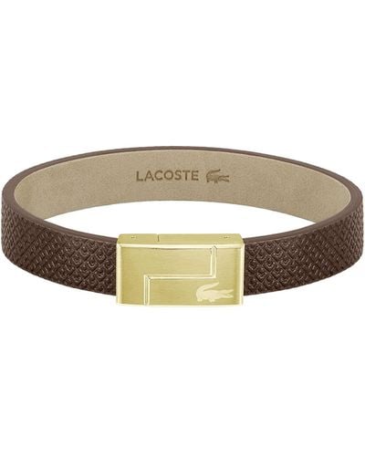 Lacoste Bracelet en cuir pour Collection MONOGRAM LEATHER Marron - 2040187 - Blanc