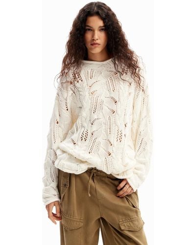 Desigual Pullover da donna oversize traforato - Neutro