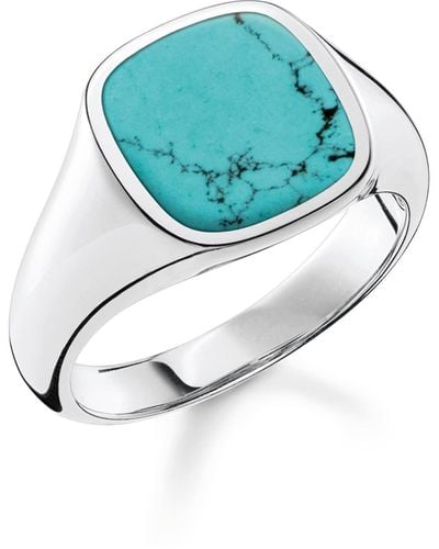 Thomas Sabo Ring Classic Turquoise 925 Sterling Silver Tr2332-404-17 - Blue