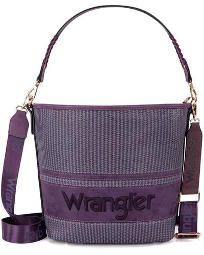 Wrangler Hobo Shoulder Handbag Woven Weave Bucket Tote Bag For - Purple