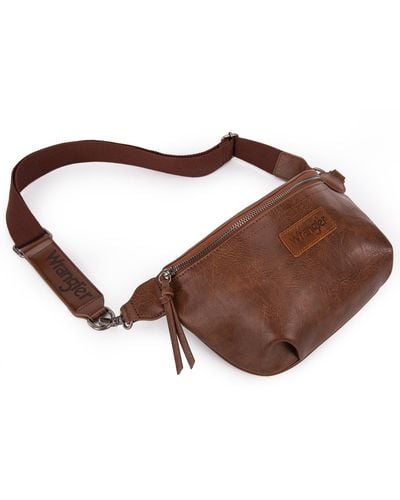 Wrangler Fanny Pack Crossbody Sling Bag For Waist Bag Travel Belt Bags Bum Bag Gifts For - Brown