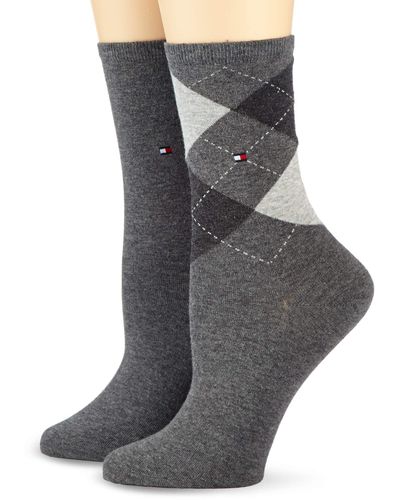 Tommy Hilfiger 2 Pack - S Clothing - Ladies Socks - Ankle Socks - Signature Embroidered Logo - Grey