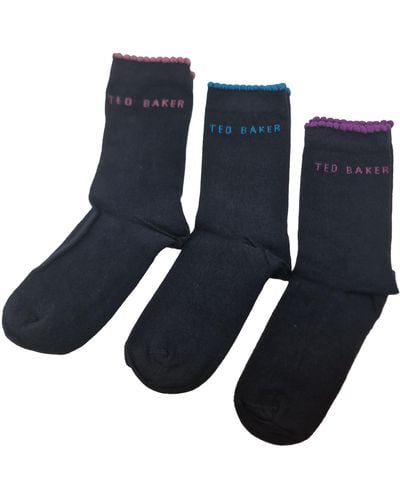 Ted Baker Maxone Assorted Three Pack Of Ankle Socks Uk 4-8 Eur 37-42 Ladies - Blue