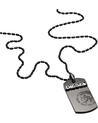 DIESEL Dx0004040 S Black Steel Dog Tag Pendant Necklace - Metallic