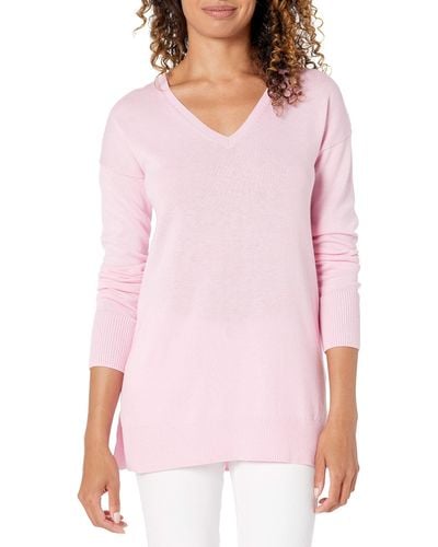Amazon Essentials Lightweight V-Neck Tunic Sweater Pullover-Sweaters - Rosa