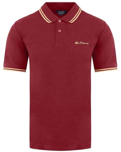 Ben Sherman Short Sleeve Collar Burgundy Twin Tipped S Polo Shirt 0074604 048, - Red
