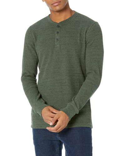 Amazon Essentials Camisa Henley de Panal de Abeja de ga Larga con Ajuste Entallado Hombre - Verde