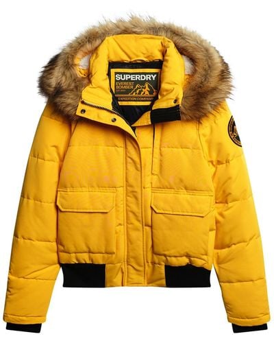 Superdry Everest Hooded Puffer Bomber Jacket - Yellow