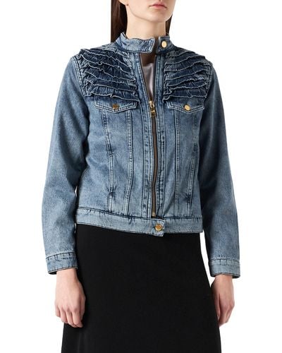 Love Moschino S 100% Cotton Denim Biker with Quilted Lining and Front rocuhes Jacket - Blau