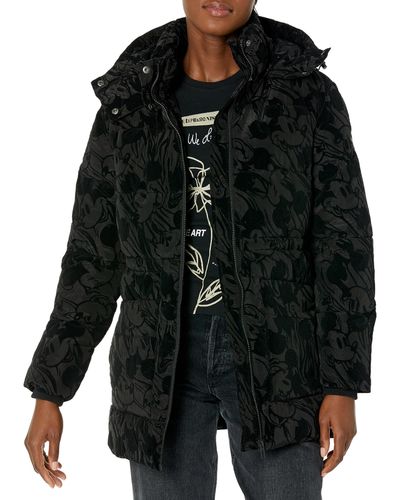 Desigual Woven Padded Long Overcoat - Black