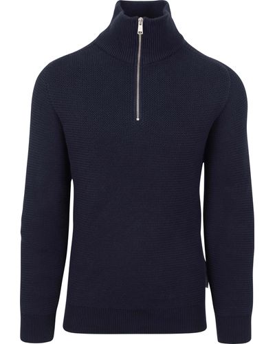 Marc O' Polo ' Strickpullover Marc O ́Polo Men / He.Pullover / Troyer, with zip and racking, solid - Blau