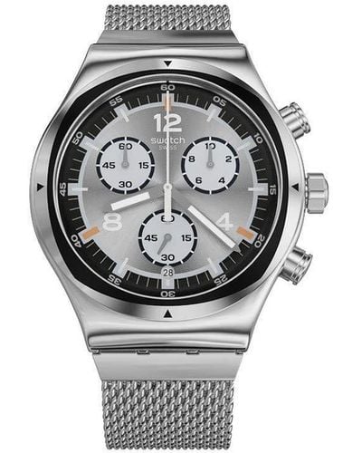 Swatch Chronograph Quarz Uhr mit Edelstahl Armband YVS453MA - Mettallic