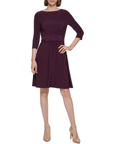 Tommy Hilfiger Fit And Flare Jersey 3/4 Sleeve Round Neck Dress - Purple