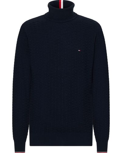 Tommy Hilfiger Exaggerated Structure Roll Neck Mw0mw29109 Pullovers - Blue