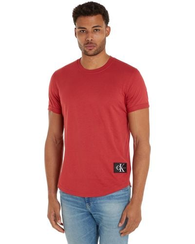Calvin Klein T-Shirt Kurzarm Badge Turn Up Sleeve Rundhalsausschnitt - Rot