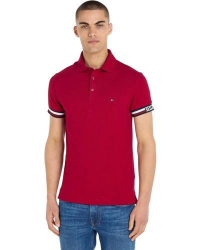 Tommy Hilfiger Poloshirt Kurzarm Monotype Flag Cuff Slim Fit Polo Baumwolle - Rot
