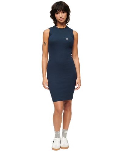 Superdry Geripptes Bodycon-Midikleid Kräftiges Marineblau 38