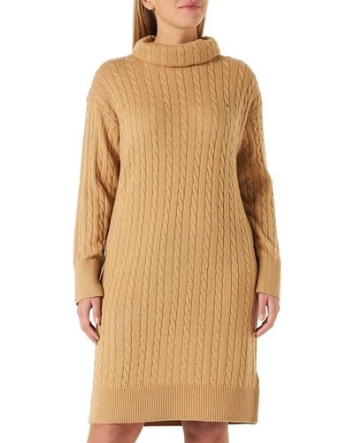 Tommy Hilfiger Softwool Cable Roll-nk Dress Vestidos de suéter - Neutro