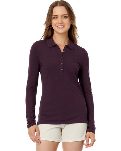 Tommy Hilfiger Solid Long Sleeve Cotton Pique Sportswear Top - Purple
