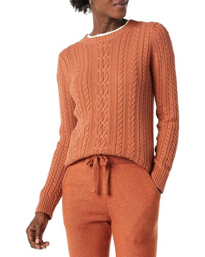 Amazon Essentials Zopfstrick-Pullover Mit Langen Ärmeln Und Rundhalsausschnitt - Orange