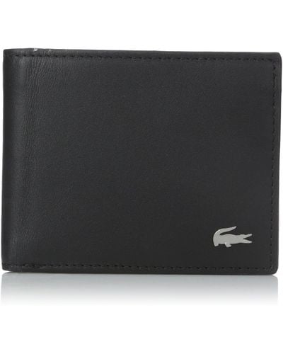 Lacoste Mens Fitzgerald Leather Billfold With Id Card Holder Wallet - Black