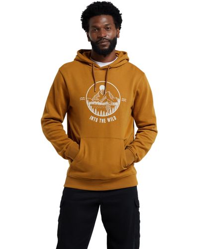 Mountain Warehouse Themed Mens Hoodie - Lightweight, Breathable, Quality Print, Kangaroo Pocket Top -best For Summer, Outdoors, - Orange