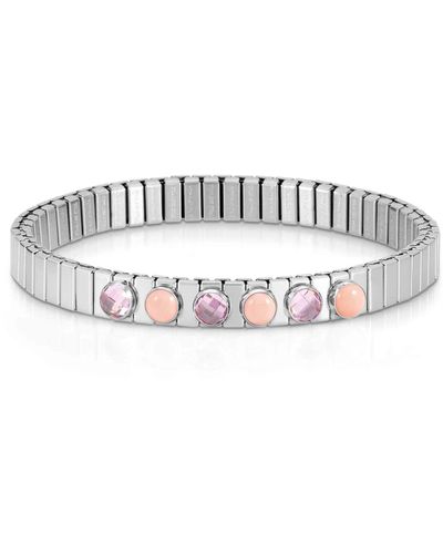 Nomination Extension Bracelet With Cubic Zirconia And Pink Semiprecious Stones - 18 Cm - Metallic