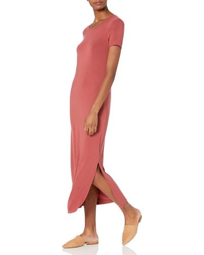 Amazon Essentials Jersey Standard-fit Short-sleeve Crewneck Side Slit Maxi Dress - Pink