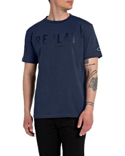Replay T-Shirt Kurzarm Rundhalsausschnitt mit Logo - Blau
