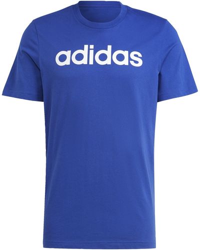 adidas Nen Essentials Single Jersey Lineair Geborduurd Logo T-shirt Met Korte Mouwen - Blauw